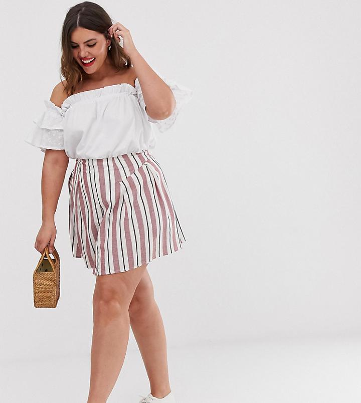 Asos Design Curve Stripe Mini Skirt With Bask Hem-multi