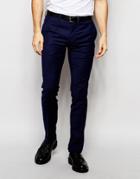 Noose & Monkey Cropped Pants With Stretch And Turn Up In Skinny Fit - Navy