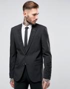 Asos Skinny Blazer In Black With Beaded Gem Detail - Black