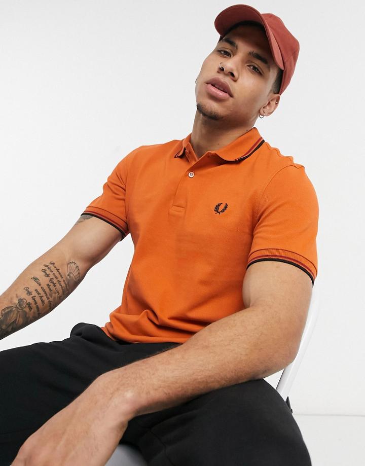Fred Perry Twin Tipped Polo In Rust-orange