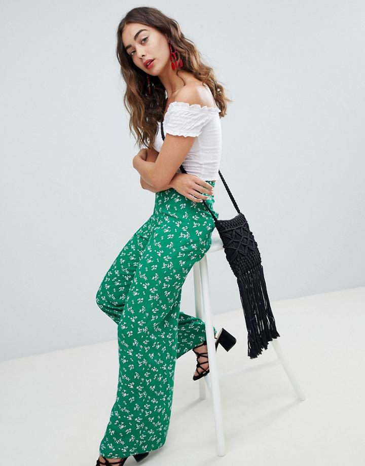 New Look Printed Wide Leg Pants - Green