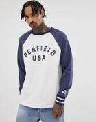 Penfield Tolsona Crew Neck Raglan Sweat With Chest Logo And Cuff Tipping In White - White