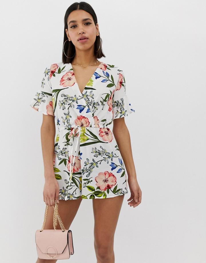 Ax Paris Floral Wrap Romper-cream