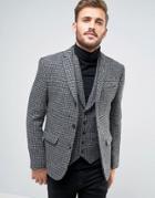 Asos Slim Suit Jacket In Harris Tweed Houndstooth 100% Wool - Gray