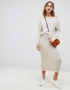 Asos Design Two-piece Midi Skirt In Wide Rib - Beige