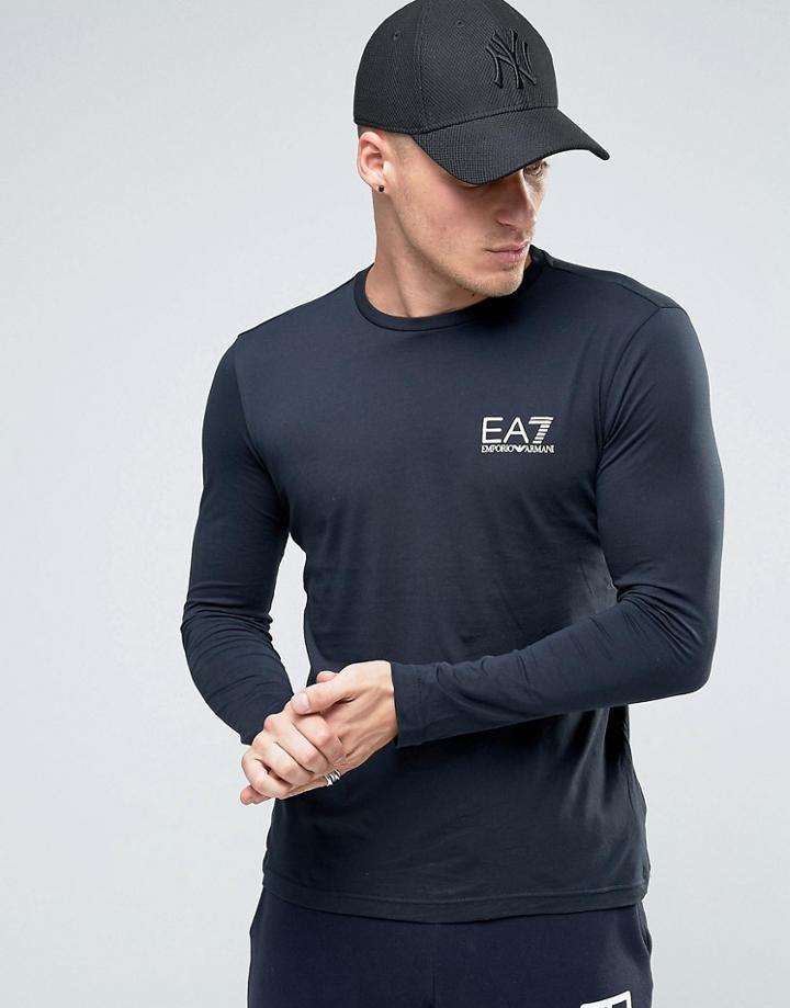 Emporio Armani Ea7 Long Sleeve Top With Chest Logo In Navy - Navy
