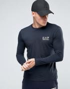 Emporio Armani Ea7 Long Sleeve Top With Chest Logo In Navy - Navy