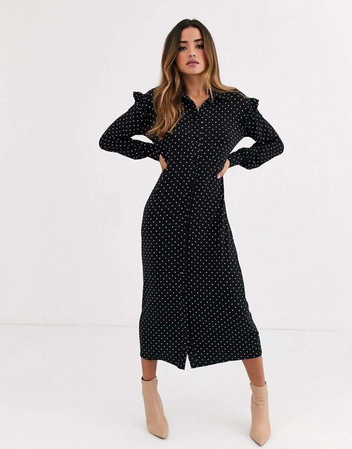 Asos Design Mono Spot Shirt Dress-multi
