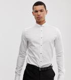 Asos Design Tall Skinny Fit White Shirt With Wing Collar & Stud Buttons - White