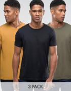 Asos 3 Pack T-shirt In Tan/khaki/black - Multi