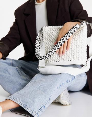 Topshop Sienna Weave Shoulder Bag In White