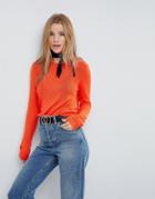 Asos Sweater With Crew And Panel Detail - Orange