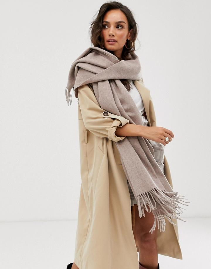 Asos Design Oversized Wool Scarf With Tassels In Camel