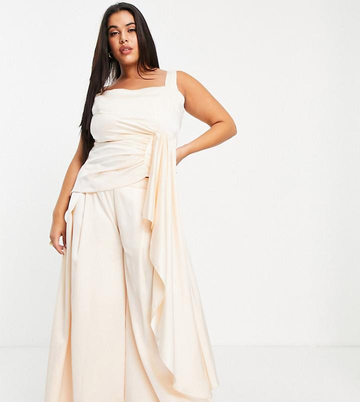 Yaura Plus Drape Top In Oyster - Part Of A Set-white
