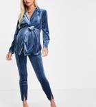 Asos Design Maternity Slim Velvet Suit Pant In Blue-blues