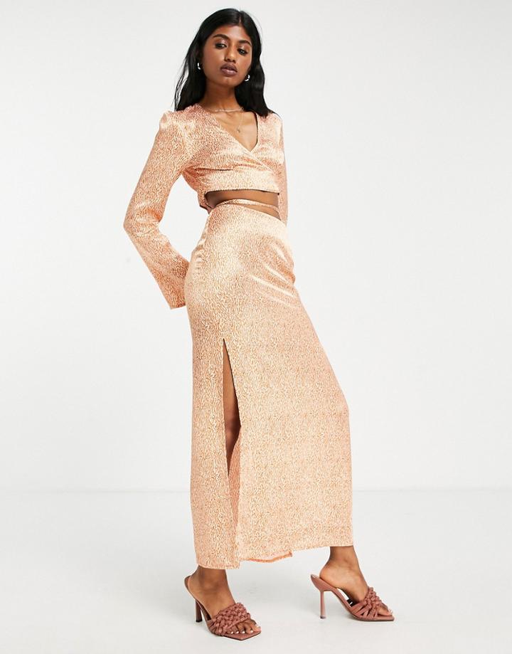 Topshop Tie Waist Animal Satin Midi Skirt In Neutral - Part Of A Set