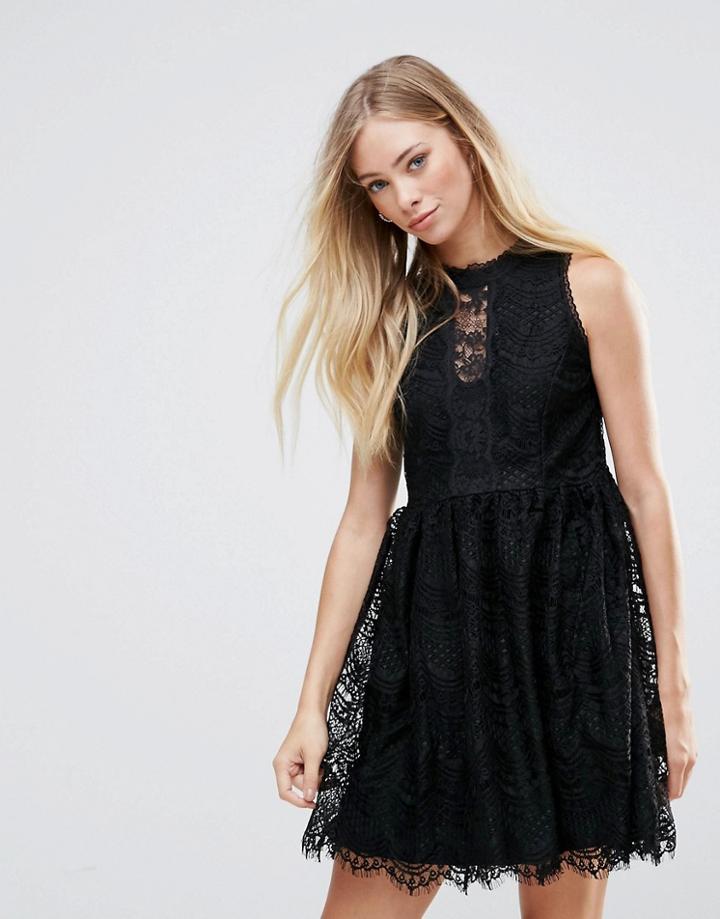 Qed London Lace Detail Dress - Black