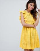 Asos Design Broderie Sundress With Frill Sleeves - Yellow