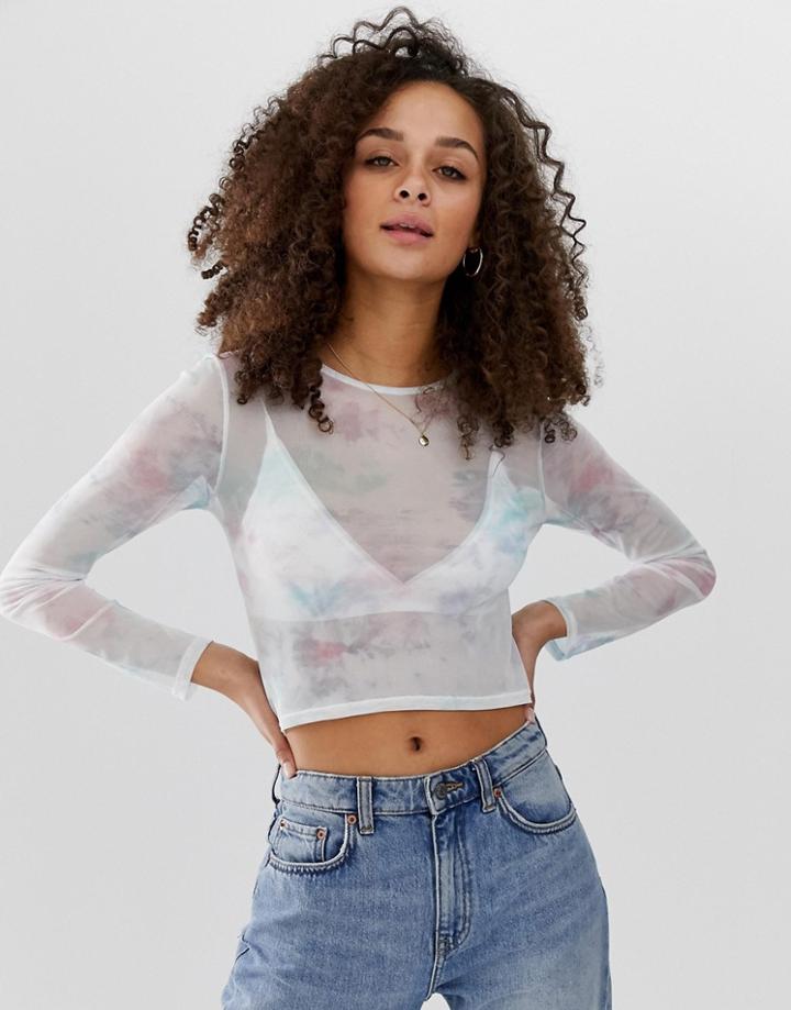 Asos Design Tie Dye Mesh Top With Long Sleeve - Multi