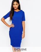 Vesper Midi Pencil Dress With V Neck And 3/4 Sleeve - True Blue