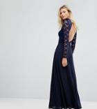 John Zack Tall Over Lace Top Maxi Dress With Open Back - Navy
