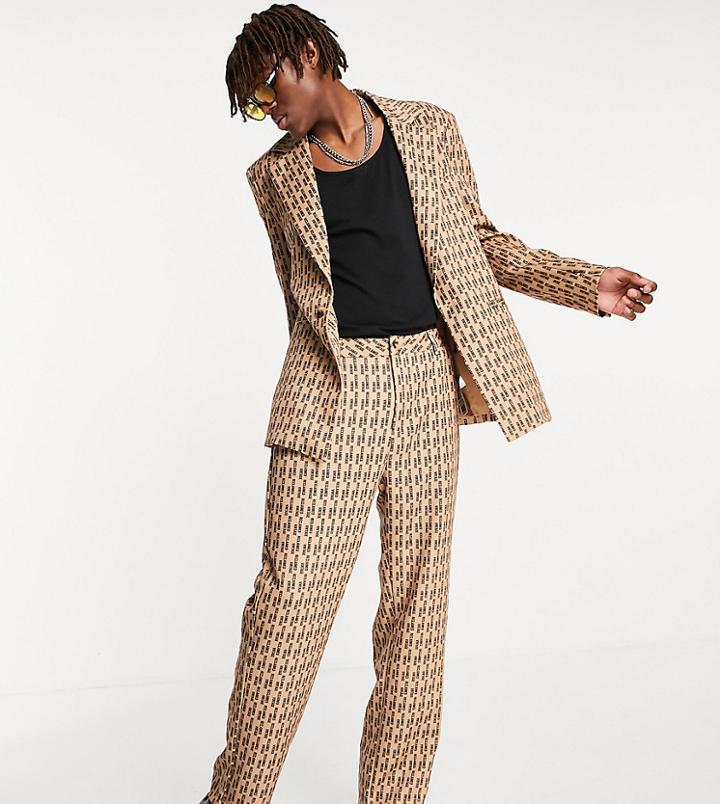 Reclaimed Vintage Inspired Straight Leg Pants In Monogram Print-brown