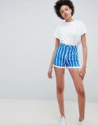 Asos Design Canvas Mom Shorts In Stripe - Multi