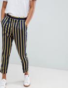 Asos Design Cigarette Smart Pants In Navy Stripe With Turn Up - Navy
