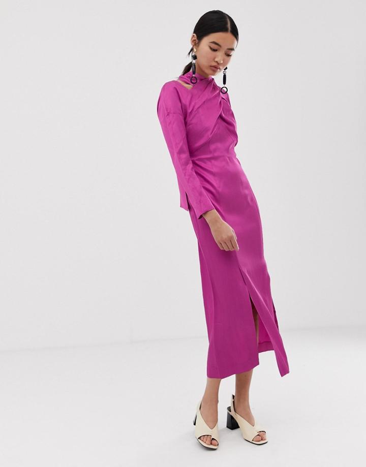 Asos White Midi Dress With Cross Over Detail - Multi