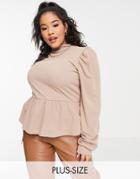 I Saw It First Plus Crinkle High Neck Top In Pink-brown