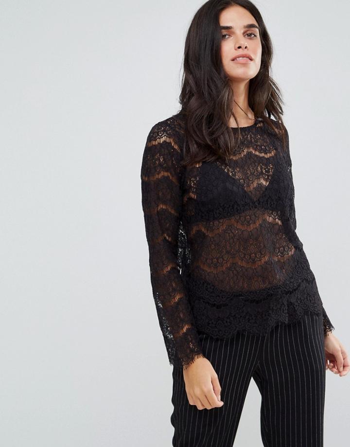 Only Lise Lace Shell Top - Black
