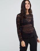 Only Lise Lace Shell Top - Black