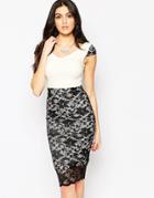 Vesper Kayla Midi Dress With Lace Skirt - Ivory