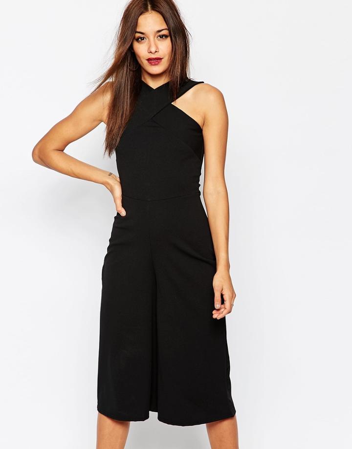 Missguided Cross Front Culotte Jumpsuit - Black