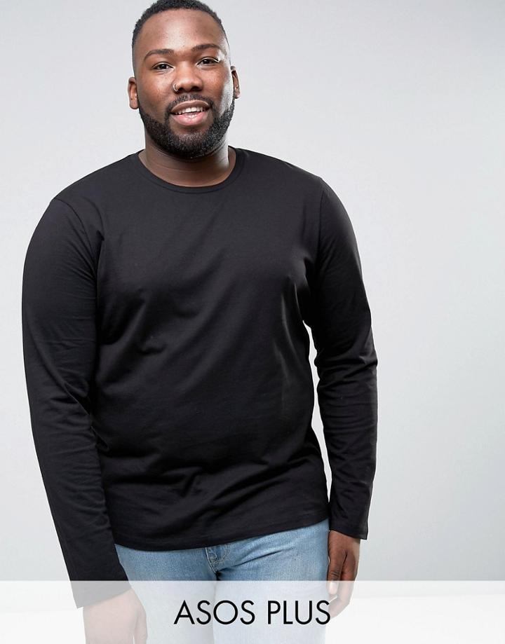 Asos Plus Long Sleeve T-shirt With Crew Neck - Black