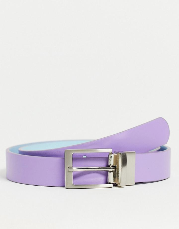 Asos Design Smart Reversible Faux Leather Belt In Lilac And Blue-multi