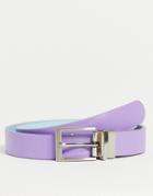 Asos Design Smart Reversible Faux Leather Belt In Lilac And Blue-multi
