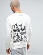 Heros Heroine Sweatshirt In White With Graffiti Back Print - Stone