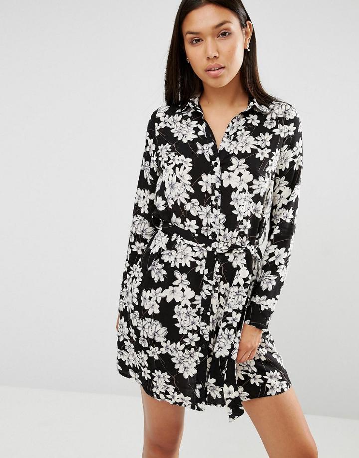 Club L Printed Floral Shirt Dress - Black Floral