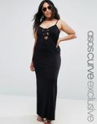 Asos Curve Maxi Beach Dress With Lace Up Front - Black