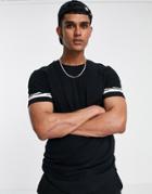 Only & Sons Longline T-shirt With Sleeve Stripe In Black