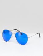 7x Aviator Sunglasses With Colored Lens And Brow Bar - Blue