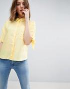 Asos Boxy Casual Shirt With Tie Sleeve - Yellow