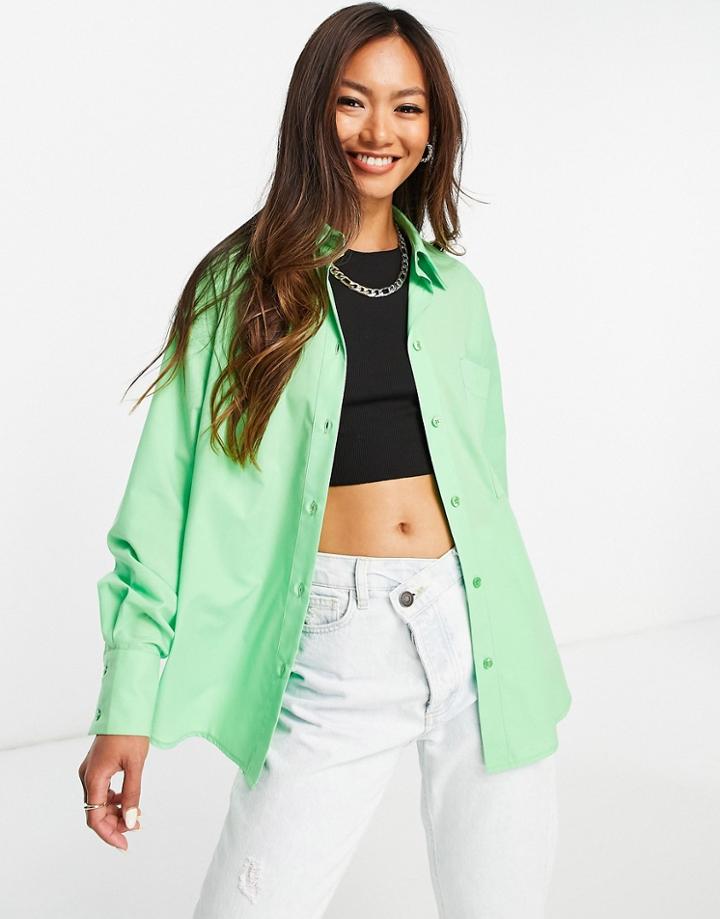 Asos Design Relaxed Dad Shirt With Dipped Hem In Green