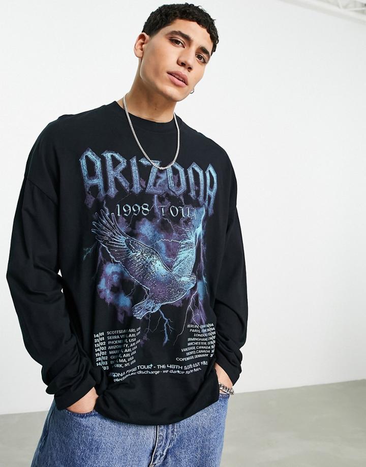Asos Design Oversized Long Sleeve T-shirt In Black With Band Print