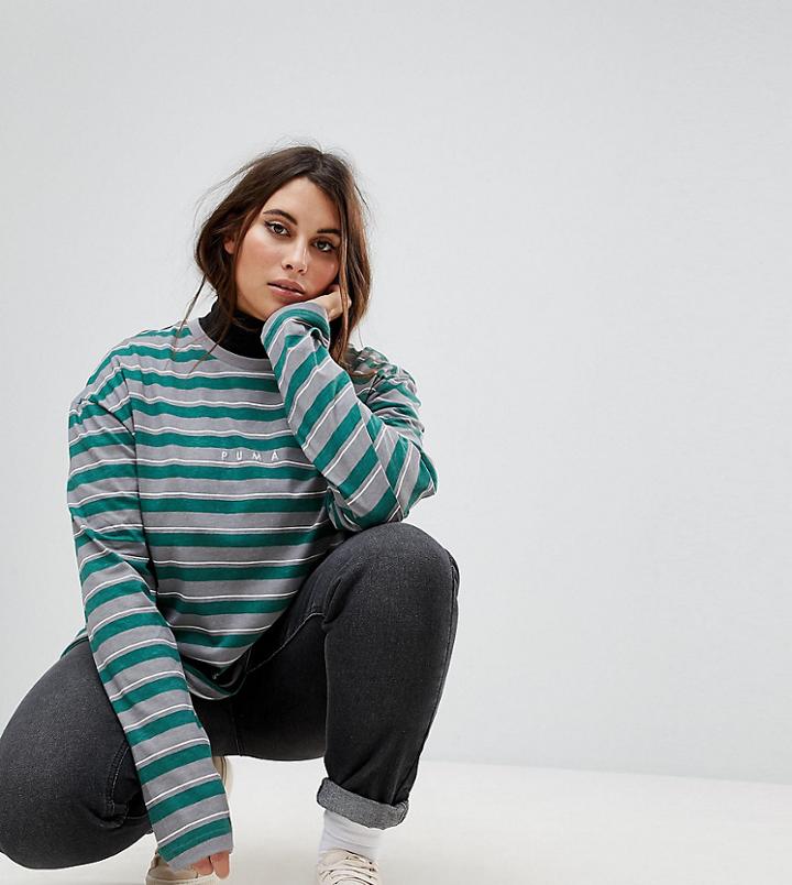 Puma Exclusive To Asos Plus Striped Long Sleeve T-shirt In Green - Green