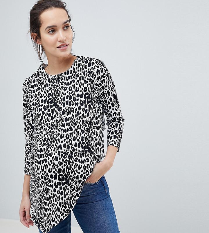 Asos Design Maternity Nursing Asymmetric Top With Double Layer In Mono Animal Print - Multi