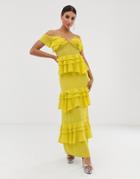 Forever U Tiered Maxi Dress With Panelling In Yellow - Yellow
