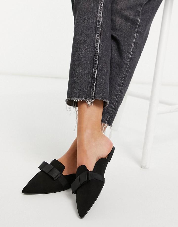 Asos Design Lira Bow Satin Mules In Black