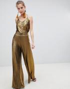Traffic People Pleated High Waisted Flared Pants - Gold